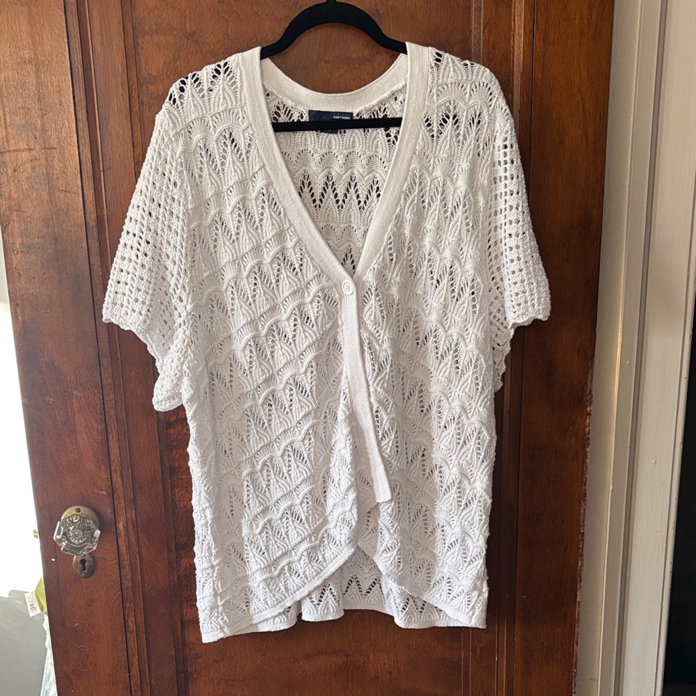 NWOT Basic Editions White Crochet Open-Knit Cardigan Size 3X